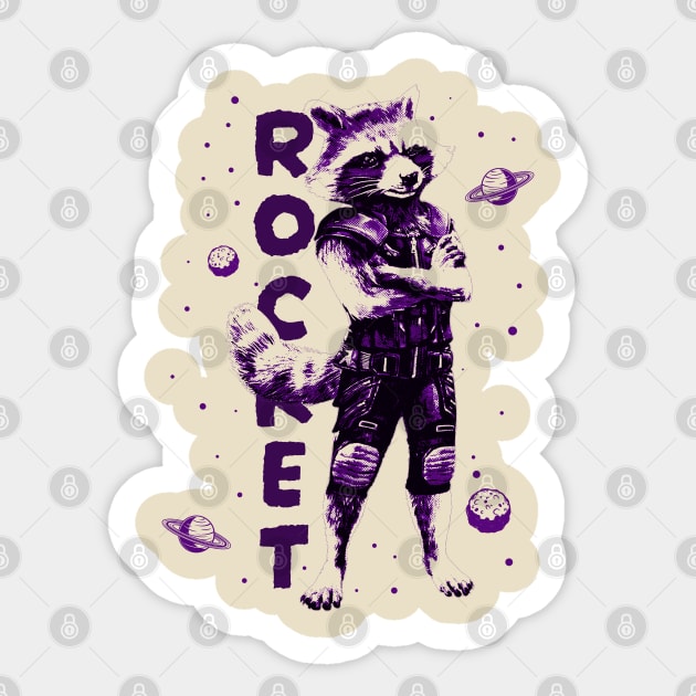 raccoon Rock - space retro element Sticker by HANASUISI